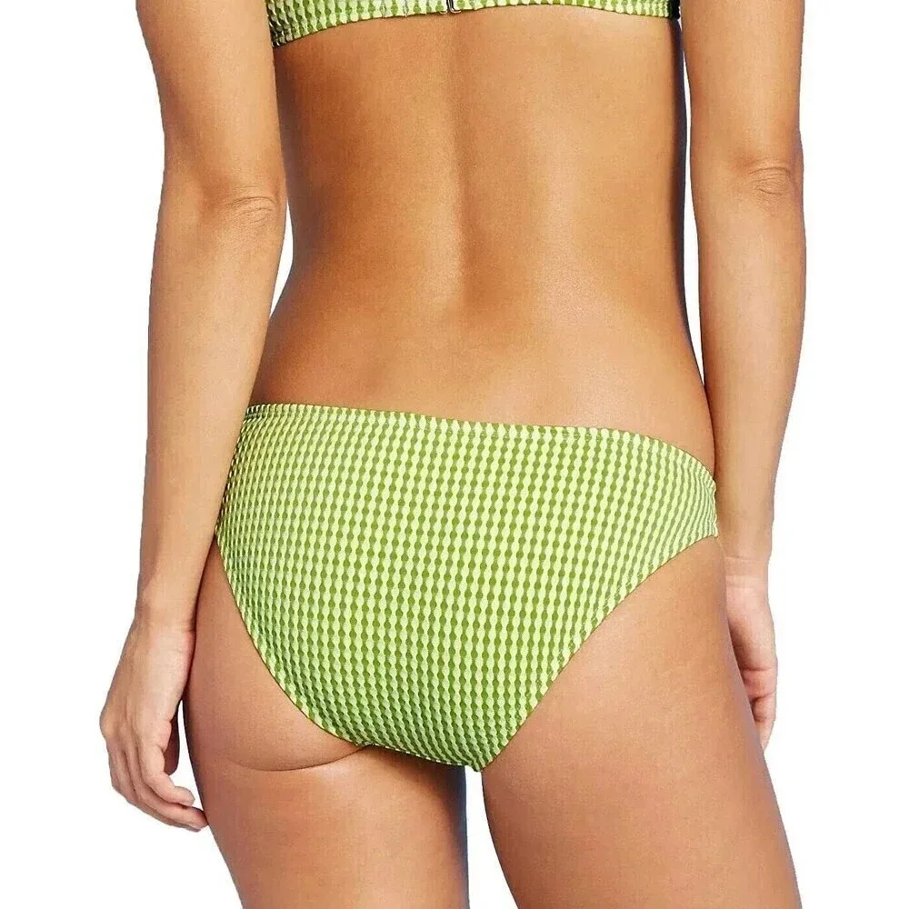 Xhilaration Bikini Bottom Womens Xlarge Sz 12-14 Lime Green‎ White Striped New